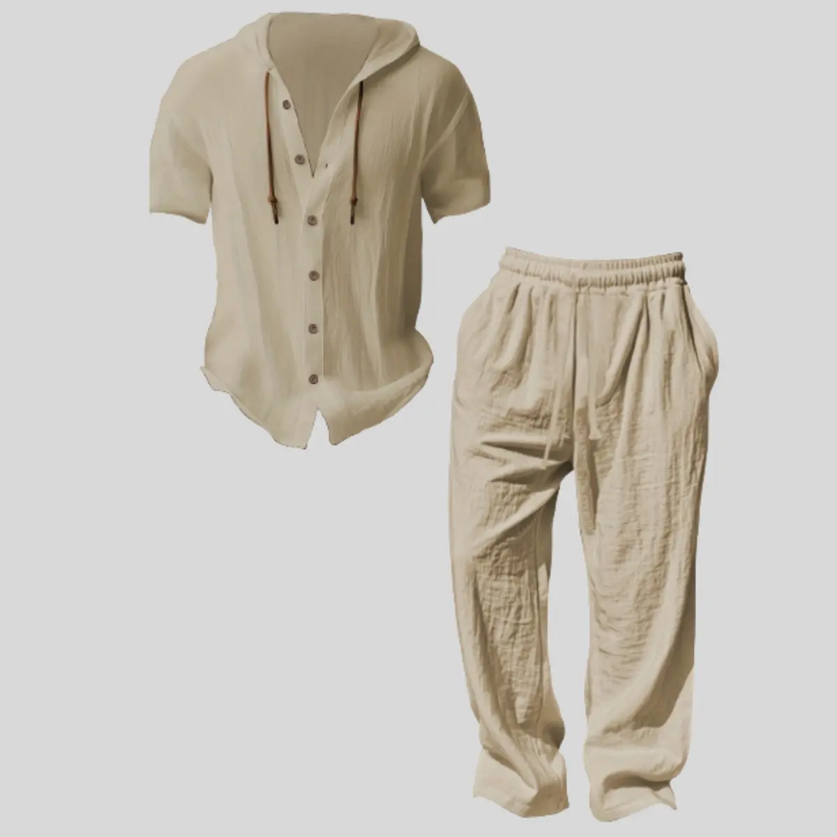 Men’s lightweight two-piece set with a hood, casual vacation style