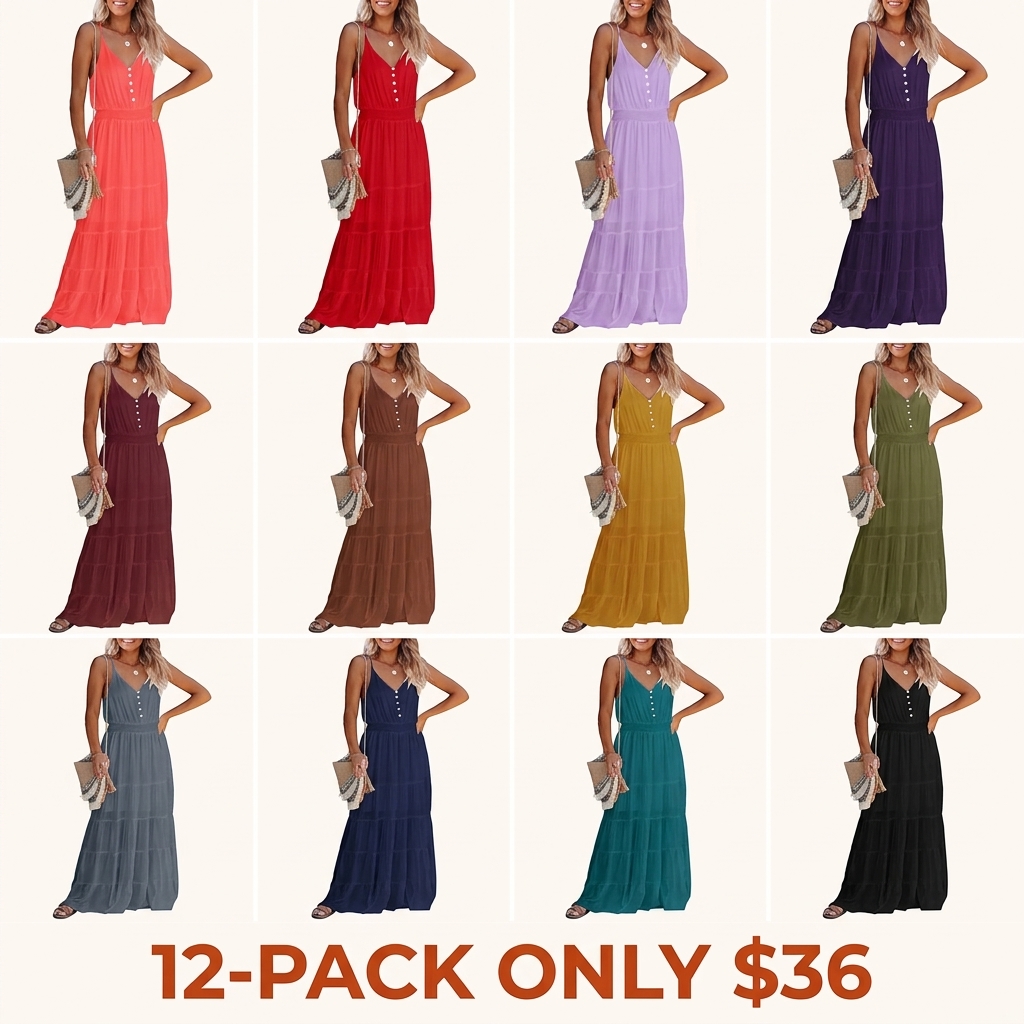 Women's Casual Summer Dress Spaghetti Strap Sleeveless High Waist Beach Long Maxi Sun Dresses