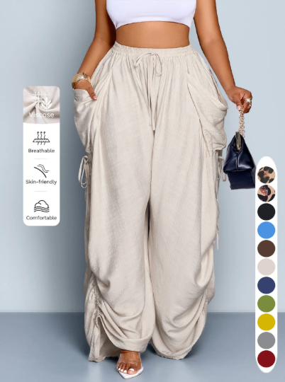 Stay cool this summer: Women's casual, loose-fitting wide-leg trousers made from woven fabric