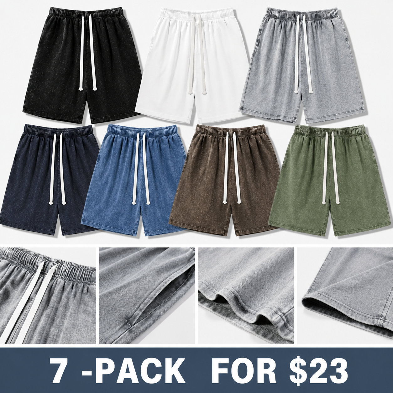 Men’s Vintage Acid Wash Cotton Sweat Shorts – Casual Athletic Drawstring Pocket Shorts