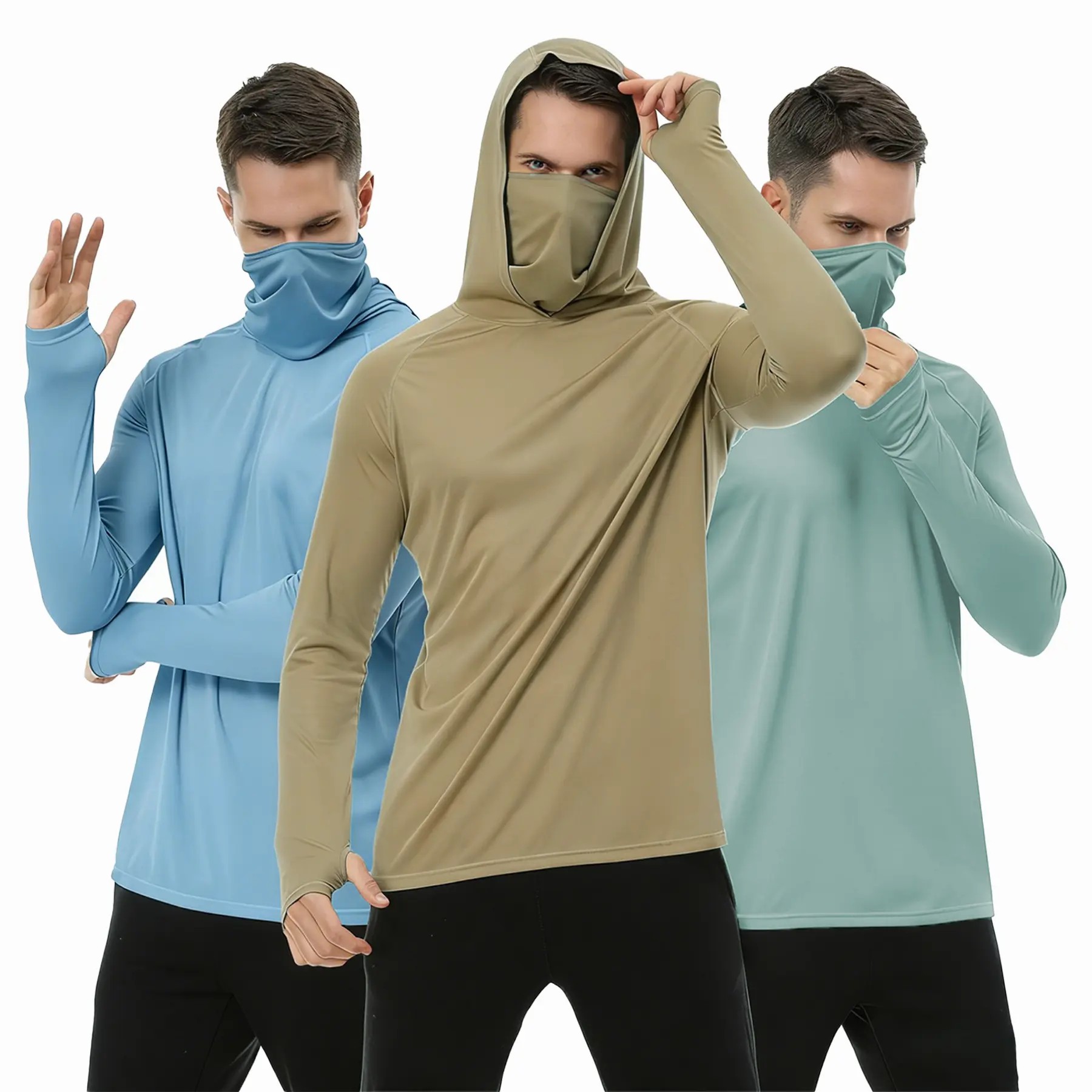 💥 LESS THAN $3 EACH-☀️Men’s UPF 50+ Sun Protection HoodedShirt with Face Mask