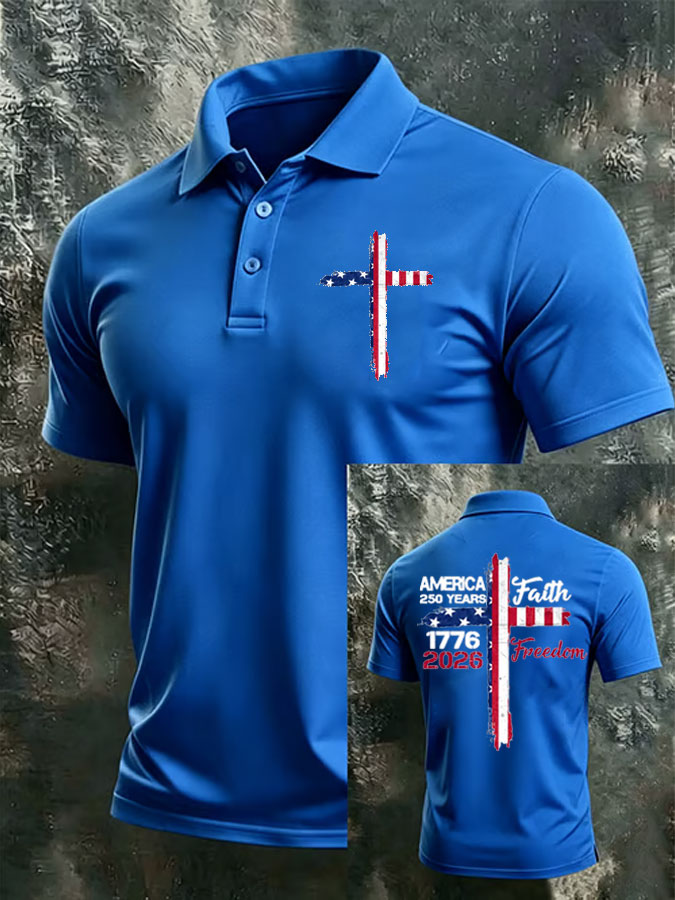 Men'S Flag Cross Print Casual Polo Shirt