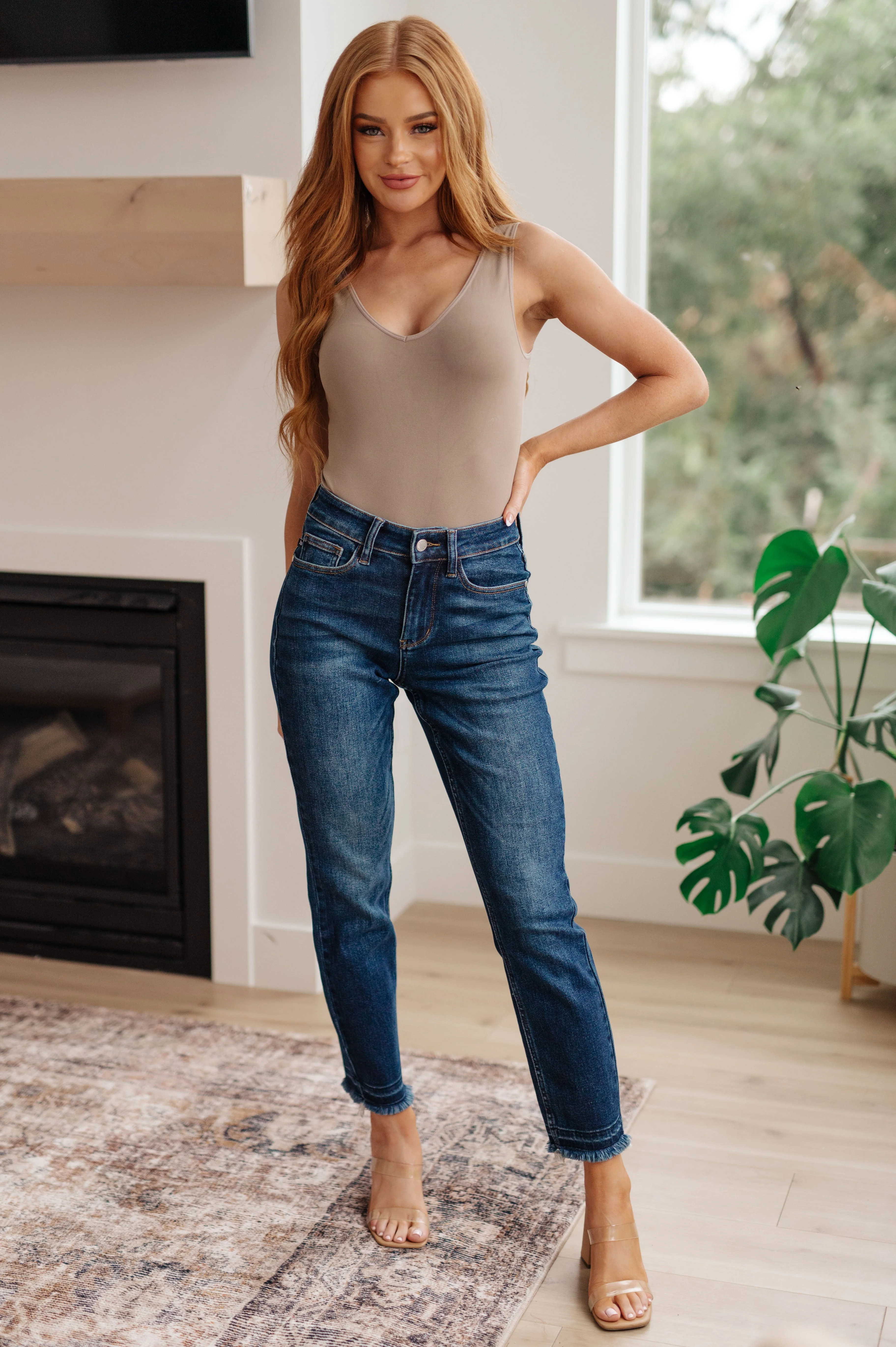 Blue Phillipa High Rise Release Hem Slim Jeans