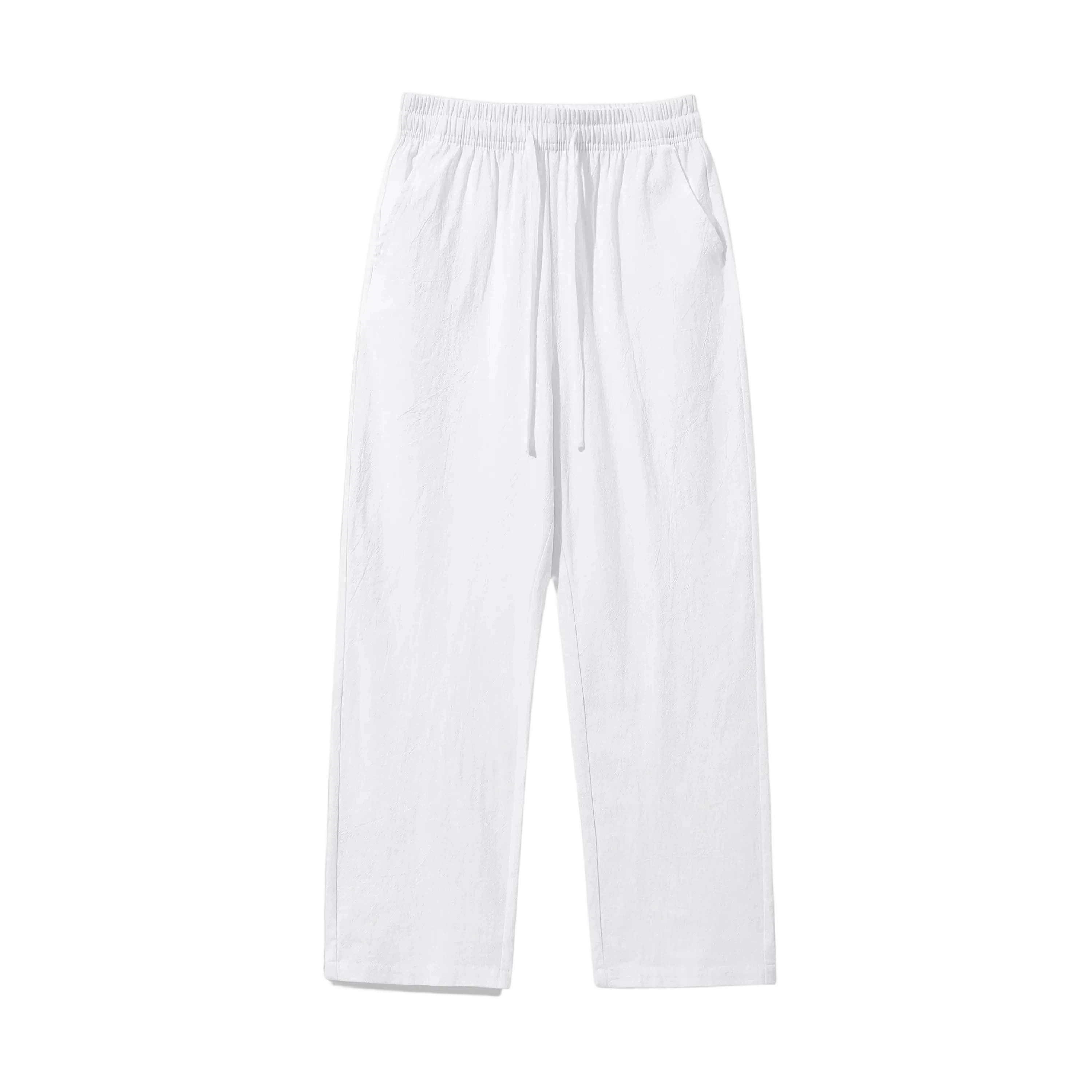 100% Cotton Linen Pants for Men & Women, Summer Casual Elastic Waist Drawstring Wide Leg Breathable Trousers