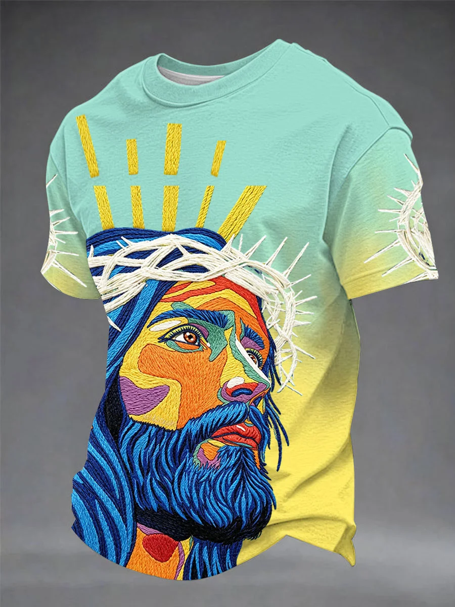 Men's Christian Jesus Cross Print Short Sleeve T-shirt