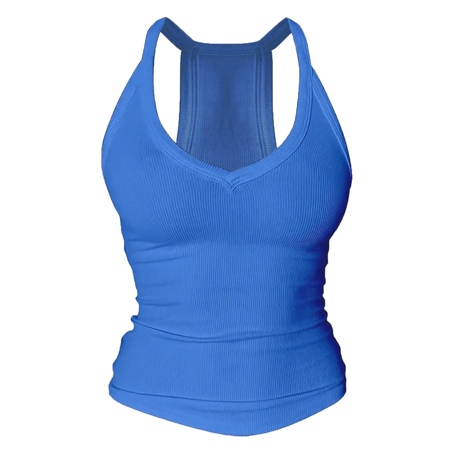 Women's V-Neck Racerback Cotton Tank Top Fitted Cami with Built-In Shelf Bra Basic Sleeveless Shirt