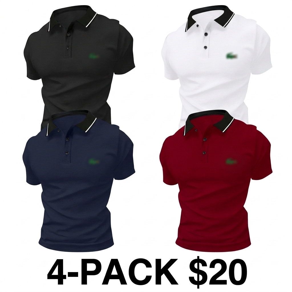 Men's 7-Pack Animal Print Polo Shirts – Stretch Polyester Summer Tops with Button Placket & Collar