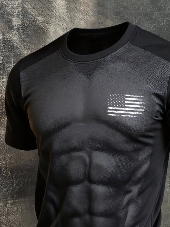 Men's Retro Patriotic Print Casual Crew Neck Short-Sleeve T-Shirt