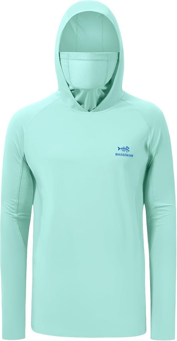 ☀️☀️UPF 50+ Men’s Long Sleeve Fishing Shirt with Mask UV Neck Gaiter Hoodie