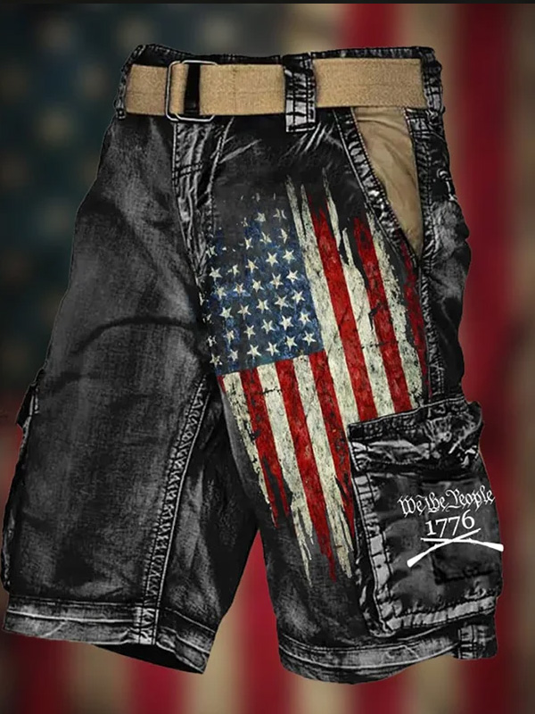 Men's We The People 1776 USA Flag Art Print Denim-Like Casual Shorts