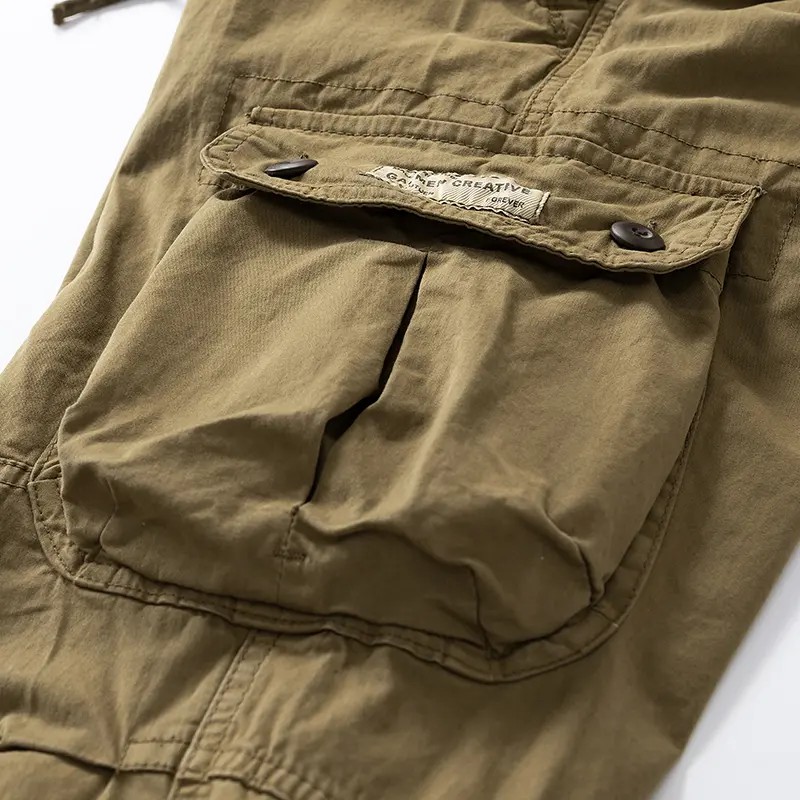 Men's Drawstring Cuff Cargo Pants – Multiple Pockets, Retro Outdoor Casual Style