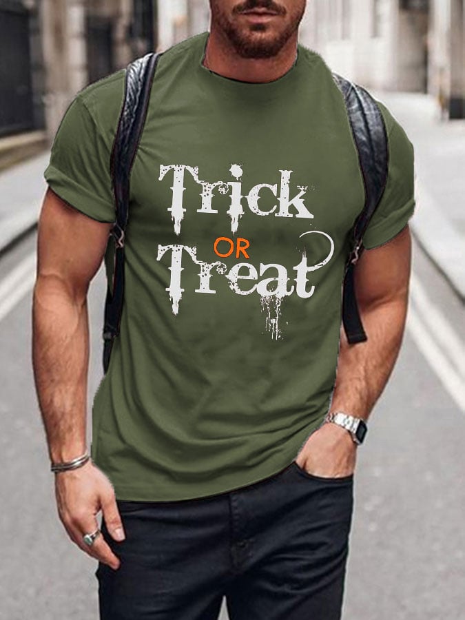 Men's Halloween Trick or Treat Print Short Sleeve T-shirt