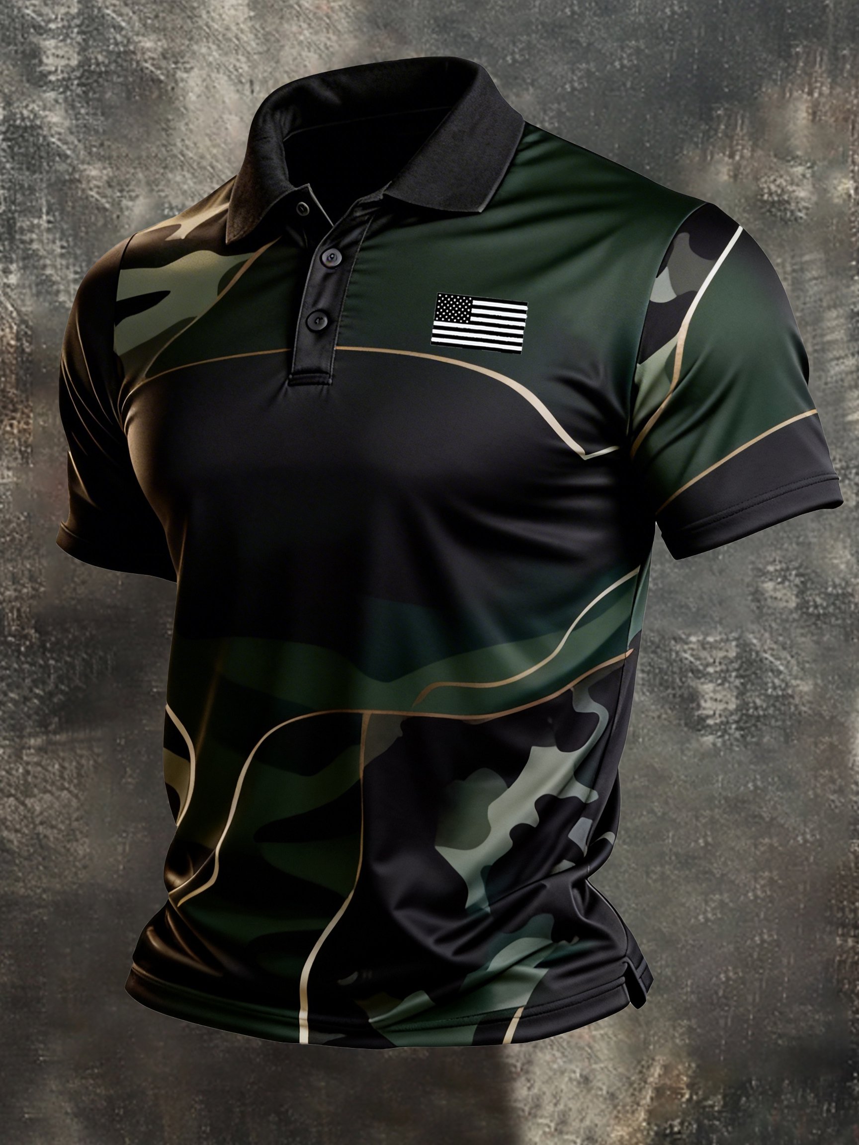Men's Retro Patriot Color Block Polo Collar Short Sleeve