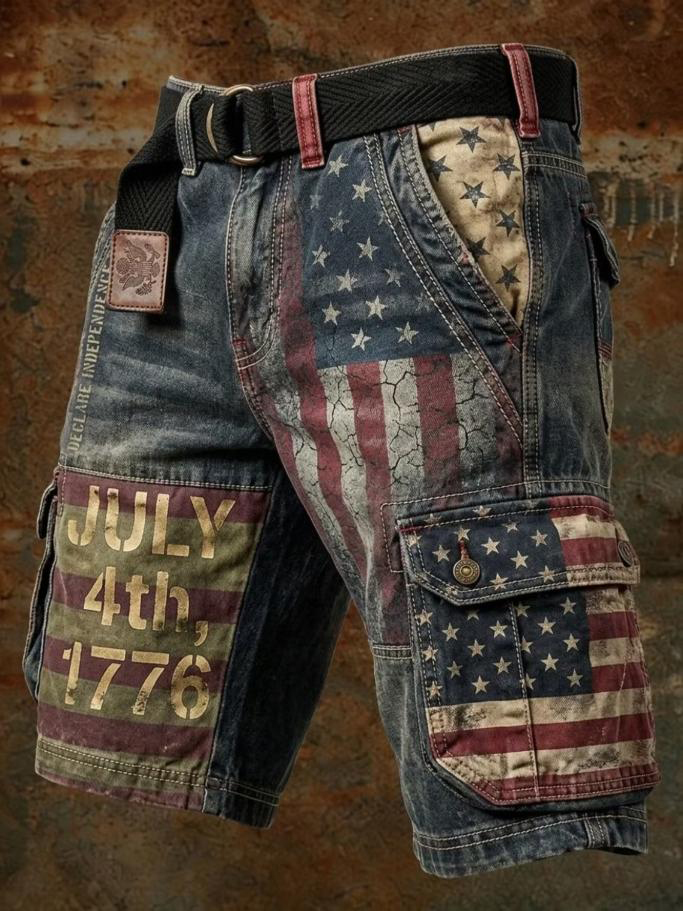 Men's July 4th 1776 American Flag Art Print Casual Shorts