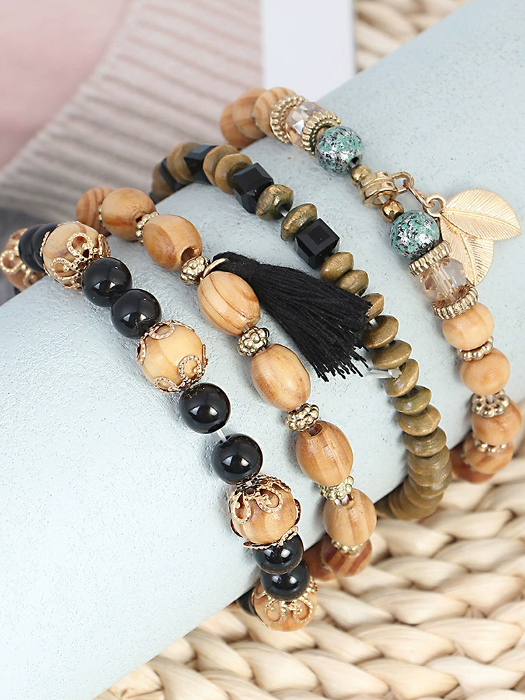 African Tribal Wooden Beads Bracelet Four Piece Set