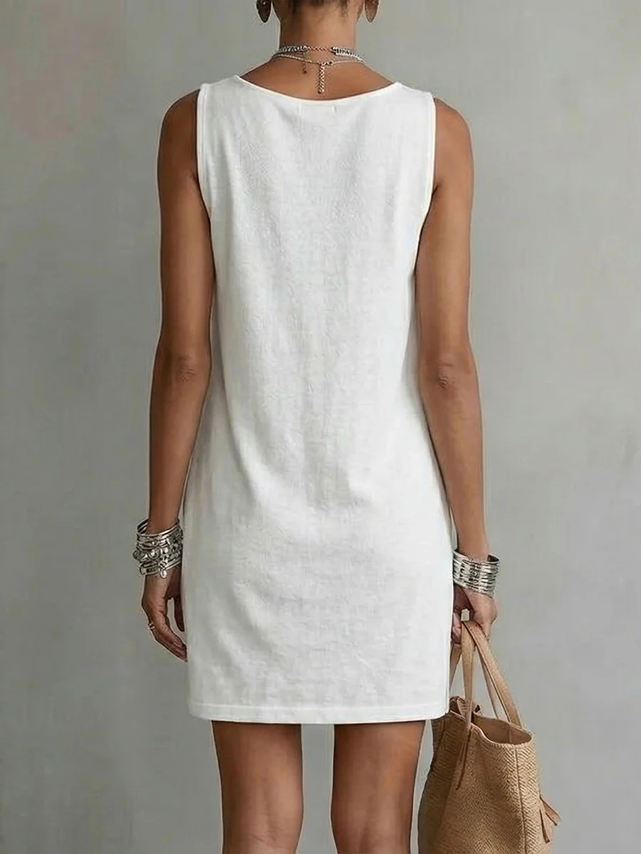 Women's Draped-neck Sleeveless Cotton Dress