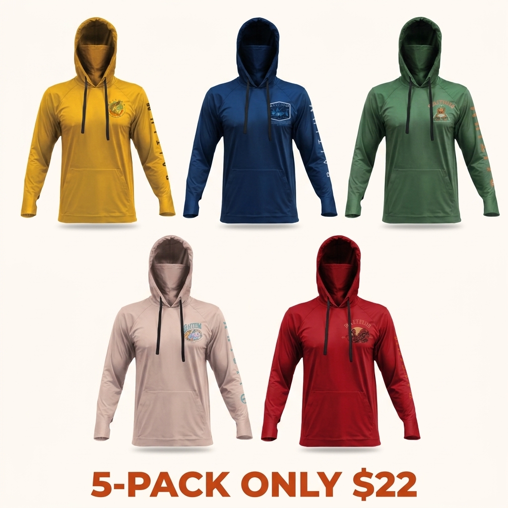 Fishing & Construction Shirt — UPF 50 Sun Protection Long-Sleeve Hoodie (With Built-in Neck Gaiter)