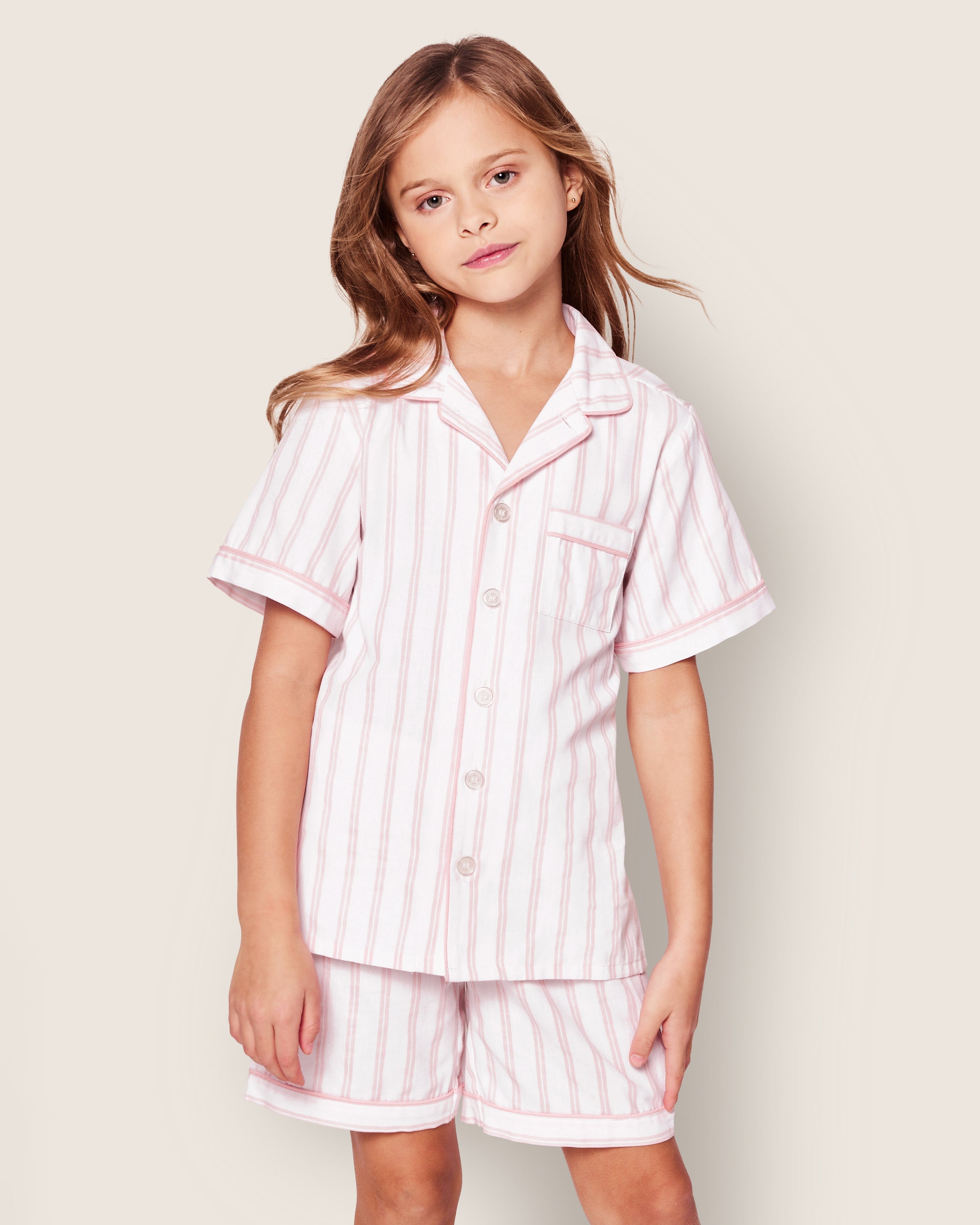 Kid's Twill Pajama Short Set in Pink Stripe