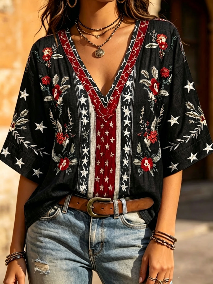 Women'S 250 Years Art Print V Neck Top