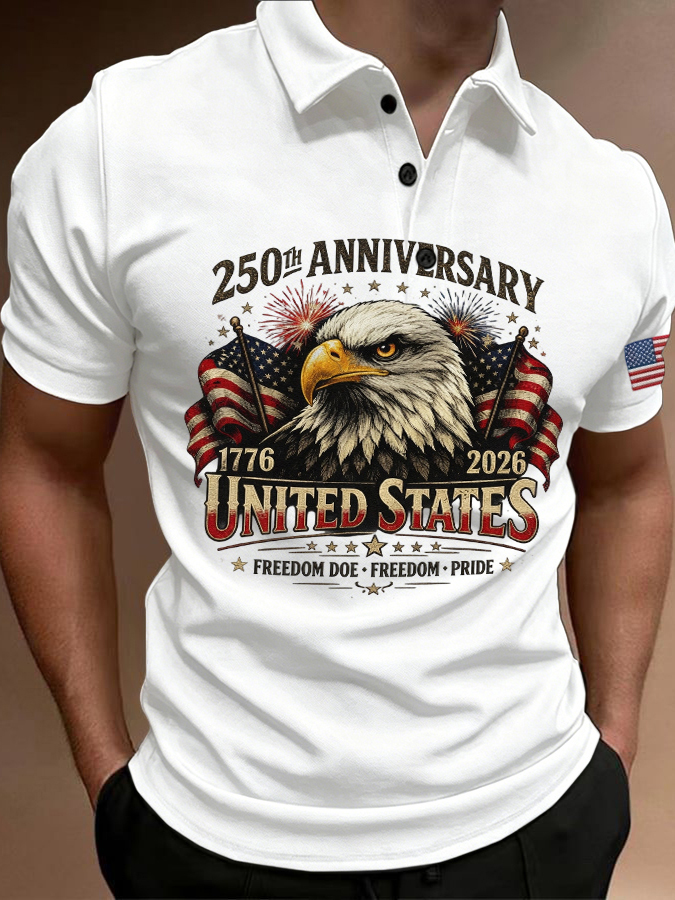Men'S Casual Short Sleeved Polo Shirt For American Anniversary Celebration