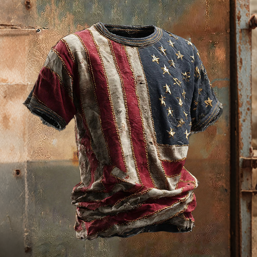Men'S Retro American Flag Vintage 250Th Anniversary Celebration Commemorative Printed Short Sleeved T-Shirt