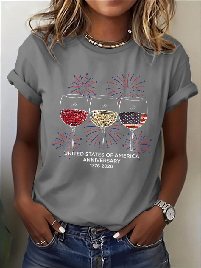 Women'S American Independence Day 250Th Anniversary Printed Round Neck Short Sleeve T-Shirt