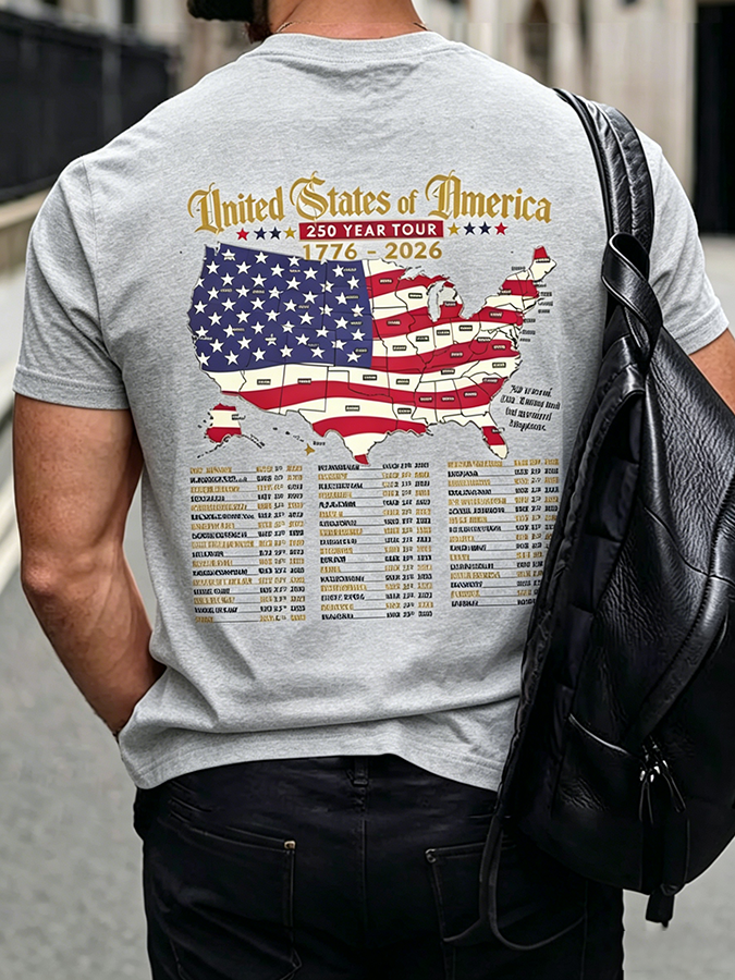 Men'S Casual American 1776-2026 Anniversary Printed Short Sleeved T-Shirt