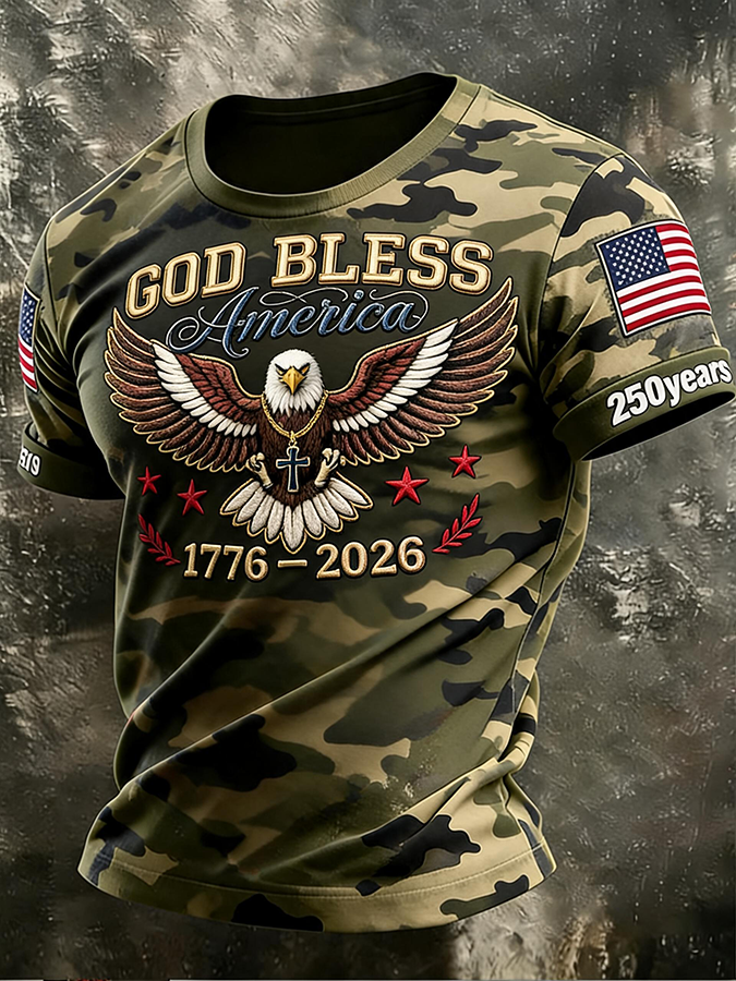 Men'S God Bless USA Printed Casual T-Shirt