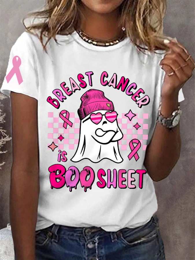 Women's Breast Cancer Is Boo Sheet Halloween Ghost Breast Cancer Awareness Warrior Tee