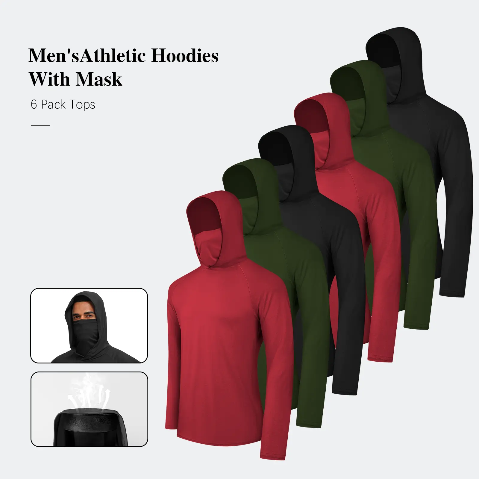 Men's 6 Pack UV Sun Protection Hoodie | Rash Guard with Face Mask