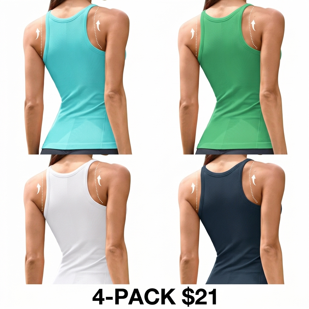 Women's Workout Tank Top with Built-in Bra – Ribbed Seamless Crew Neck Racerback