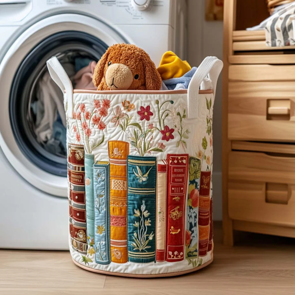 Hot Seller Quilted Laundry Basket | Books   Waves   Cats   Flowers