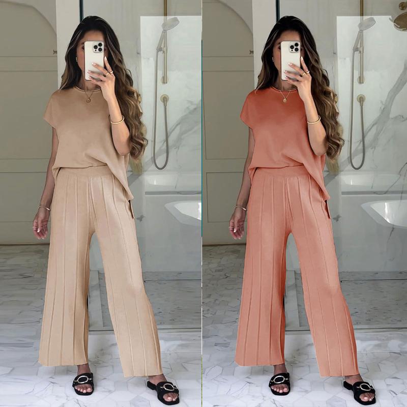 Women's 2-Piece Knit Sweater Set – Pullover Vest & High-Waisted Pants