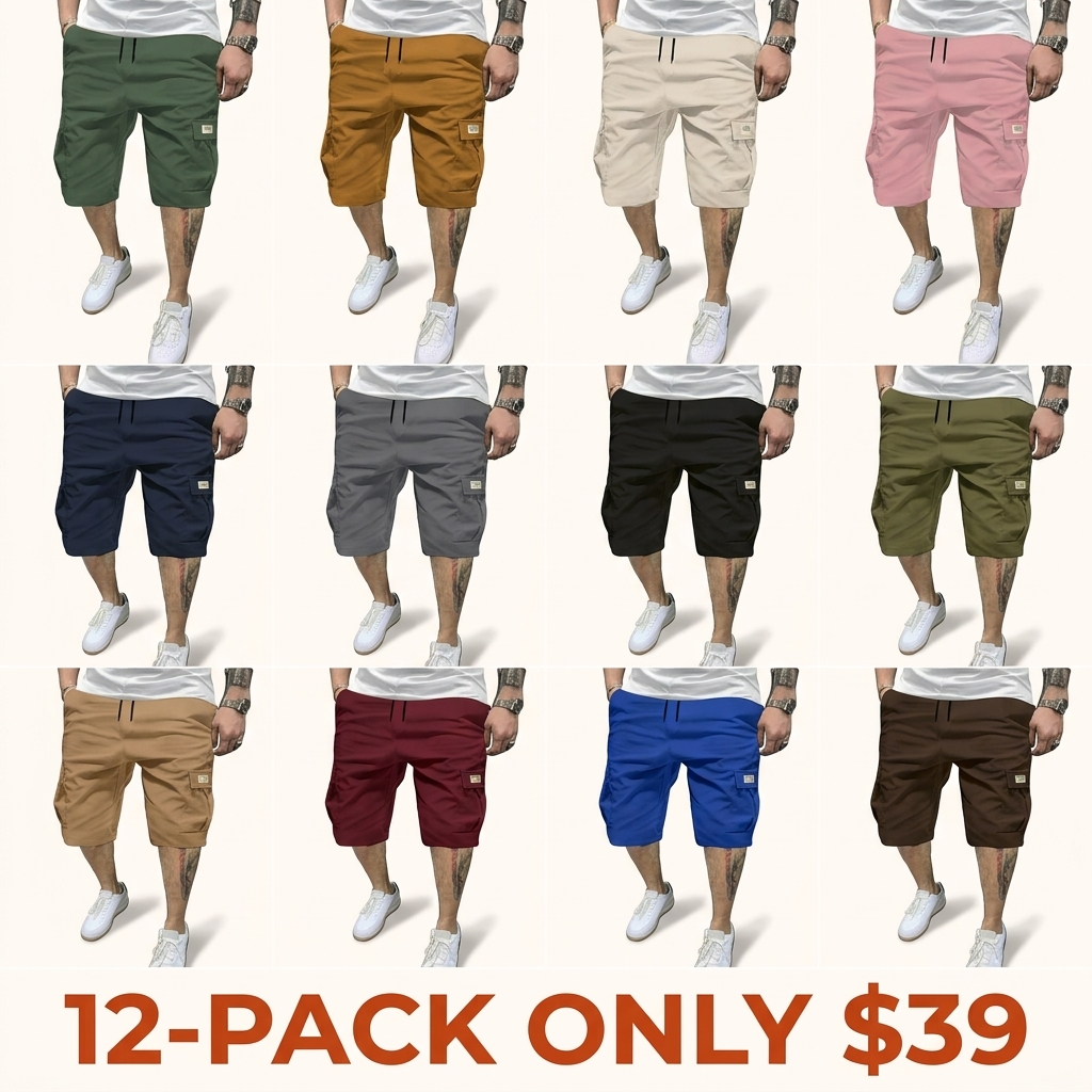 Men's Slim-Fit Shorts — Lightweight & Breathable, Multi-Pocket Design with Slanted Entry