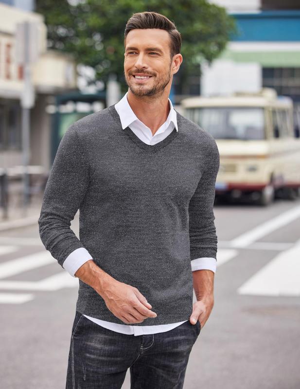 Fall Outfits 2-Pack Knitted Ribbed V-neck Casual Jumper Knitwear Classic Fabric Fashion Menswear Shirt Soft Sweater Office