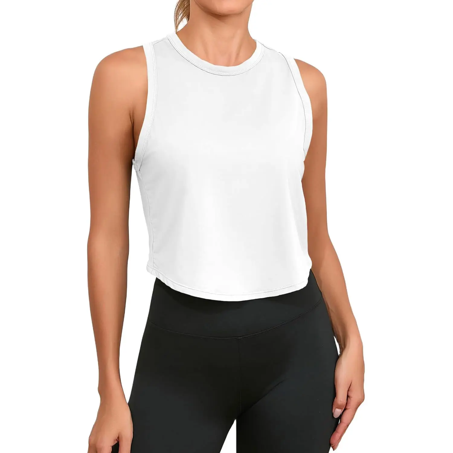 Women's Cropped Sports Tank Top — Racerback, Sleeveless, Crew Neck