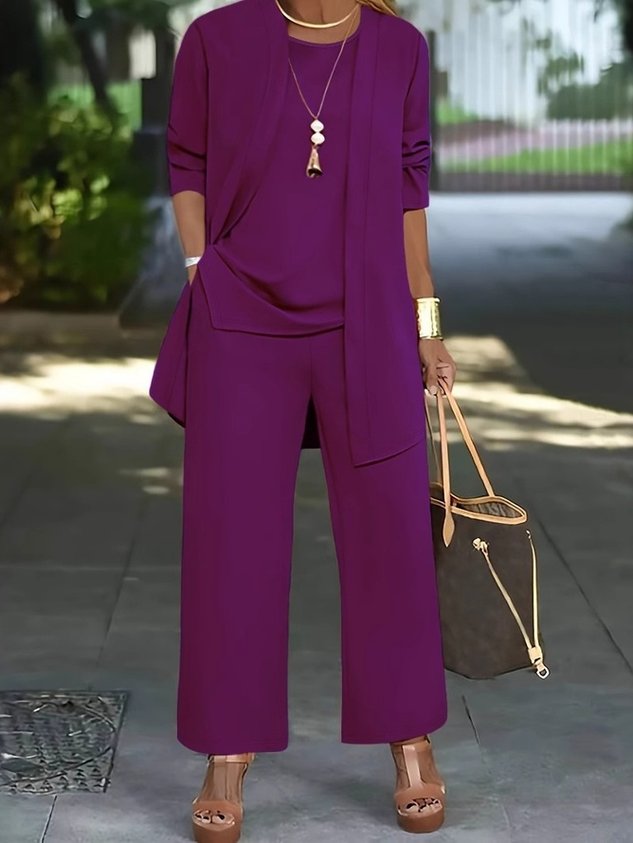 Women's Split Joint Plain Commuting Going Out Matching Outfit Caramel Street Spring/Fall Multi-Piece Set Matching Set