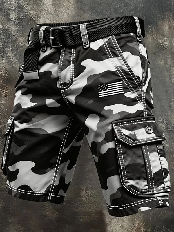 Men's American Flag Camouflage Print Denim-Like Cargo Shorts
