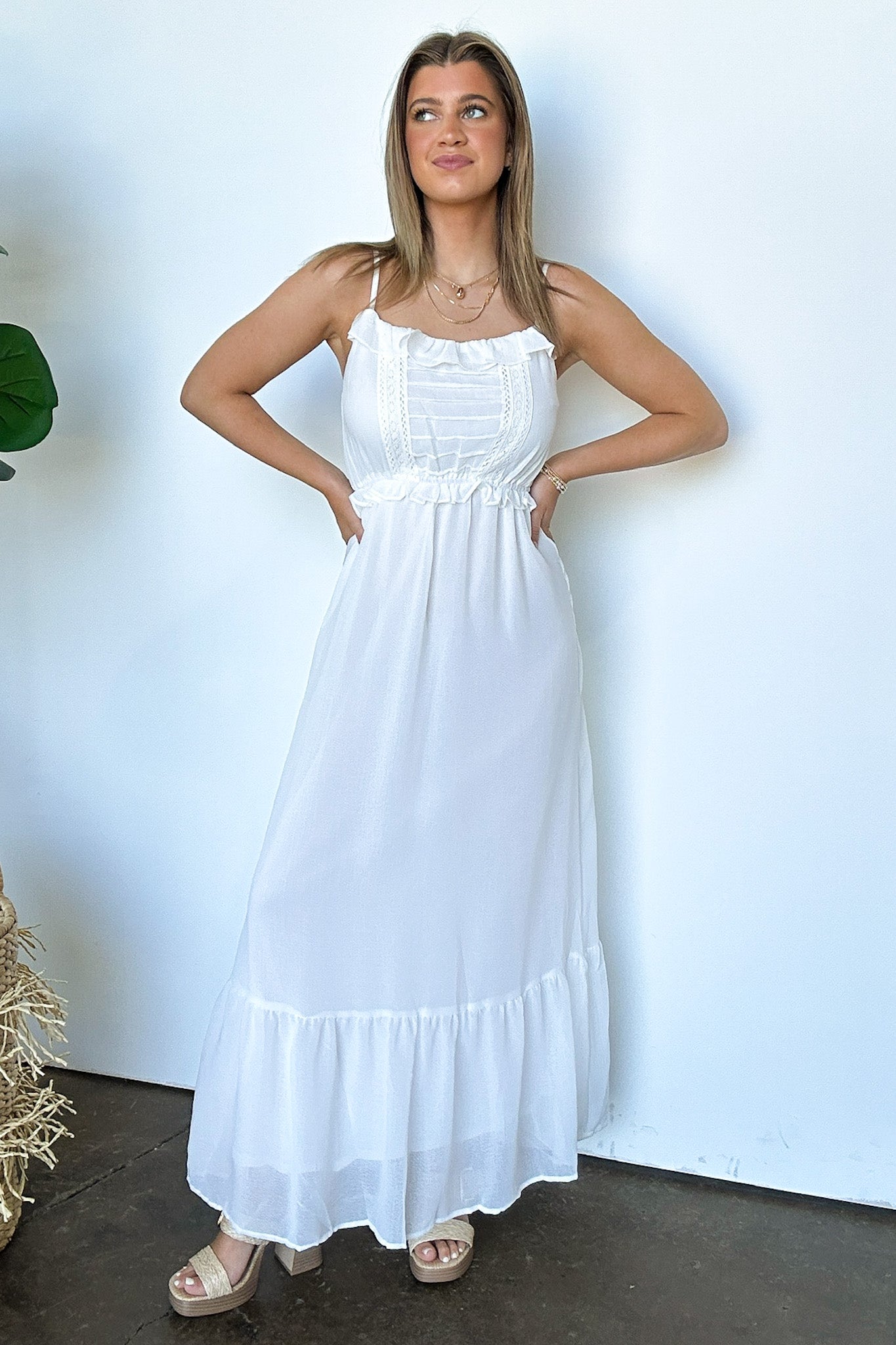 Ruffle and Lace Detail Maxi Dress