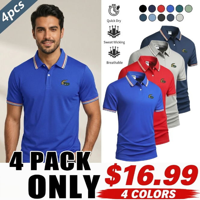 Men’s 4-Pack Performance Polo Shirts (Breathable Quick-Dry Summer Fit)