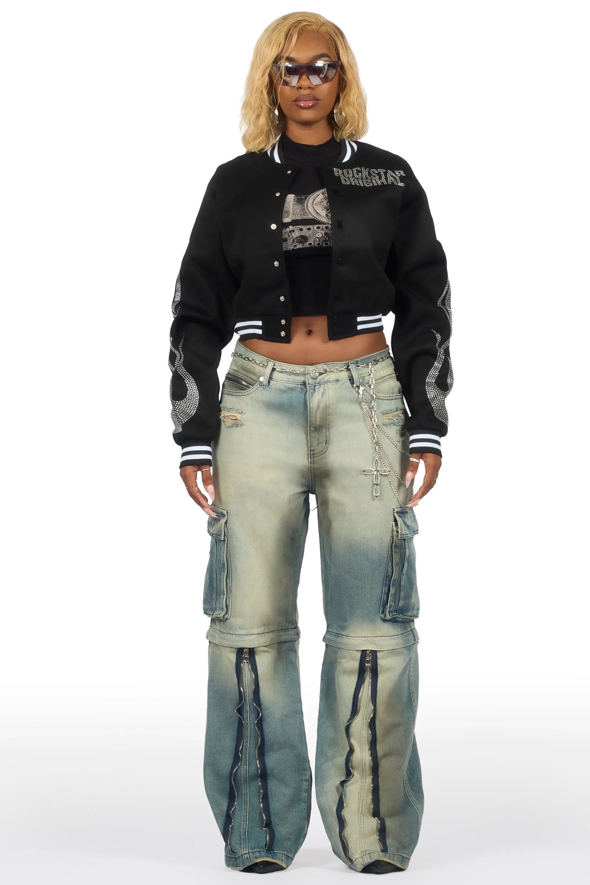 Beunca Black Rhinestone Varsity Jacket