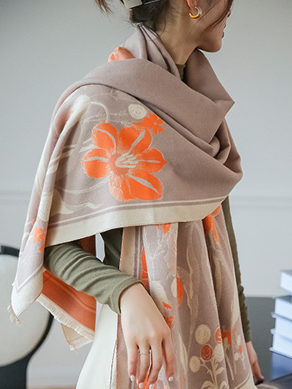 Vintage Imitated Cashmere Floral Printed Shawl&Scarf