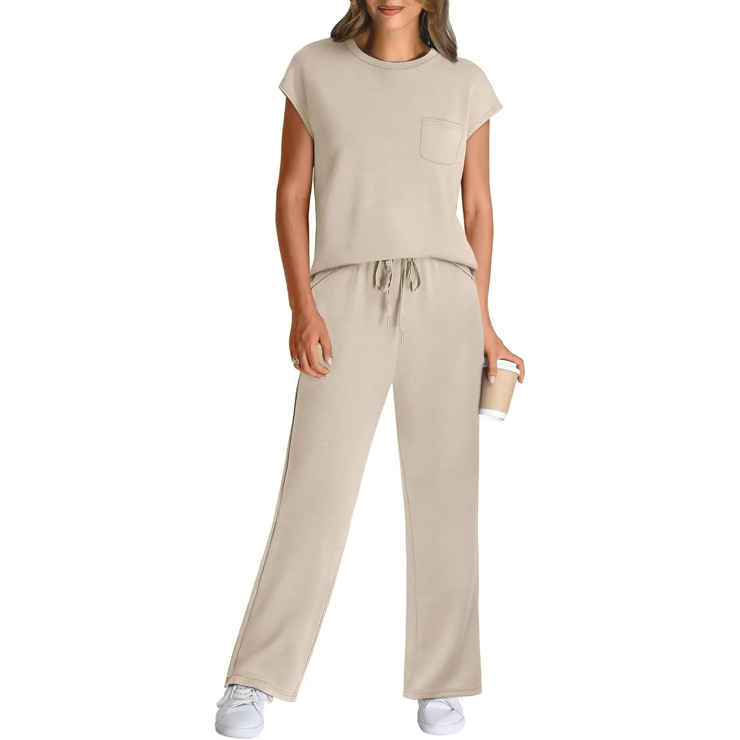 Women's Cap Sleeve Casual Lounge 2 Piece Set