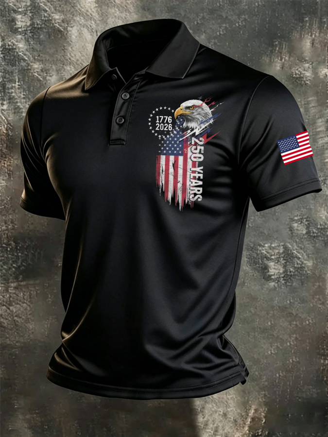 Men'S American Flag Print Casual Polo Shirt
