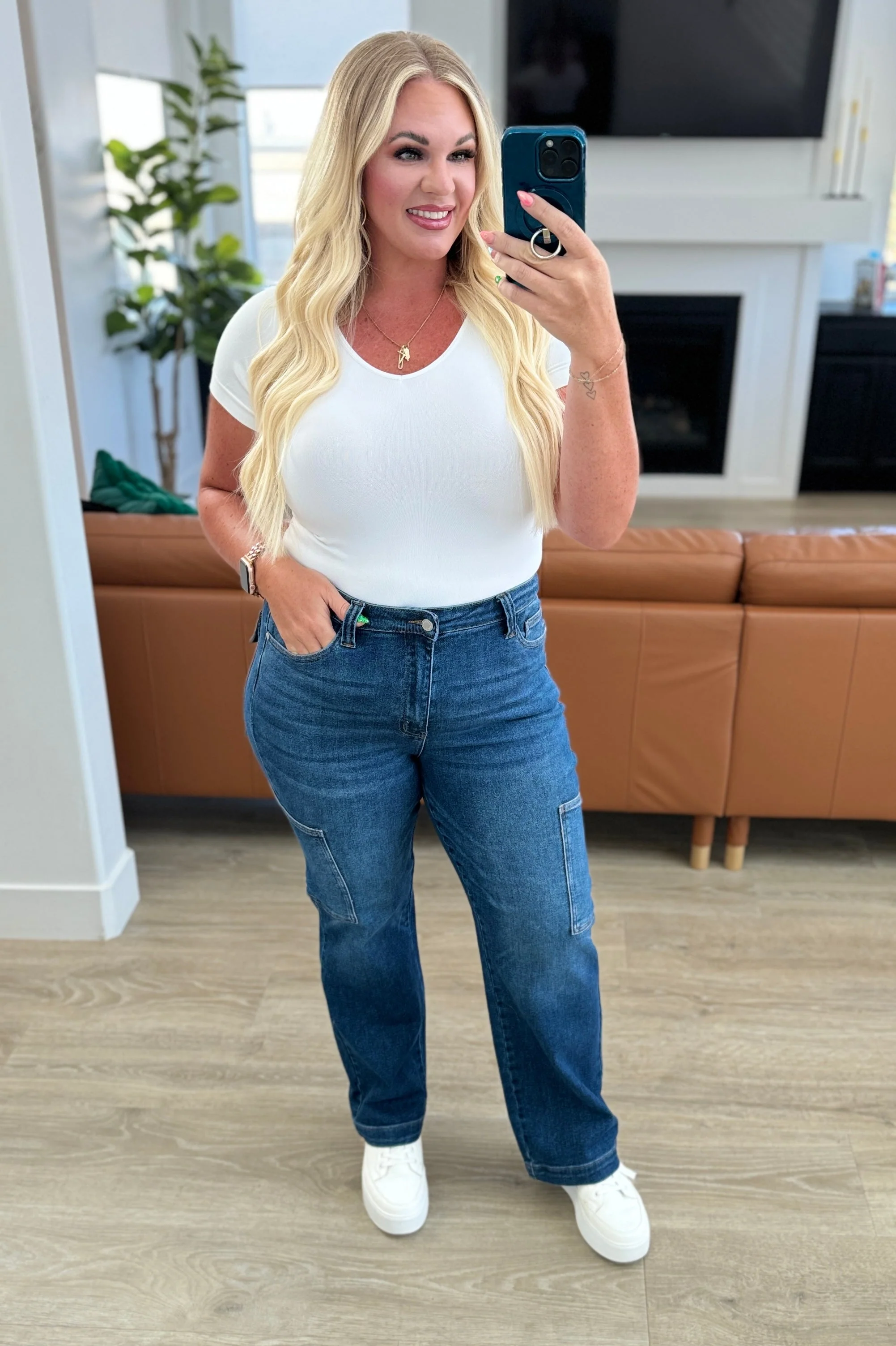High Rise Cargo Straight Jeans