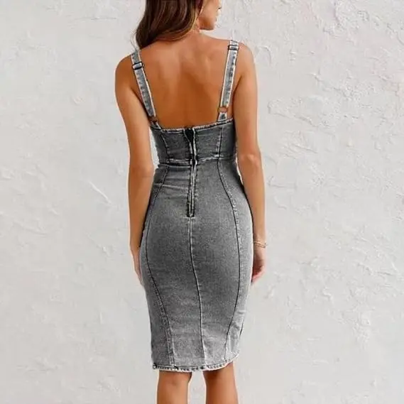 Sleek Sleeveless Denim Bodycon Midi Dress
