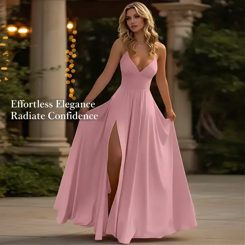 2026 Spring New Arrivals: Women's Strappy Dress—A Stylish, Sexy, Solid-Color Dress with a Slit