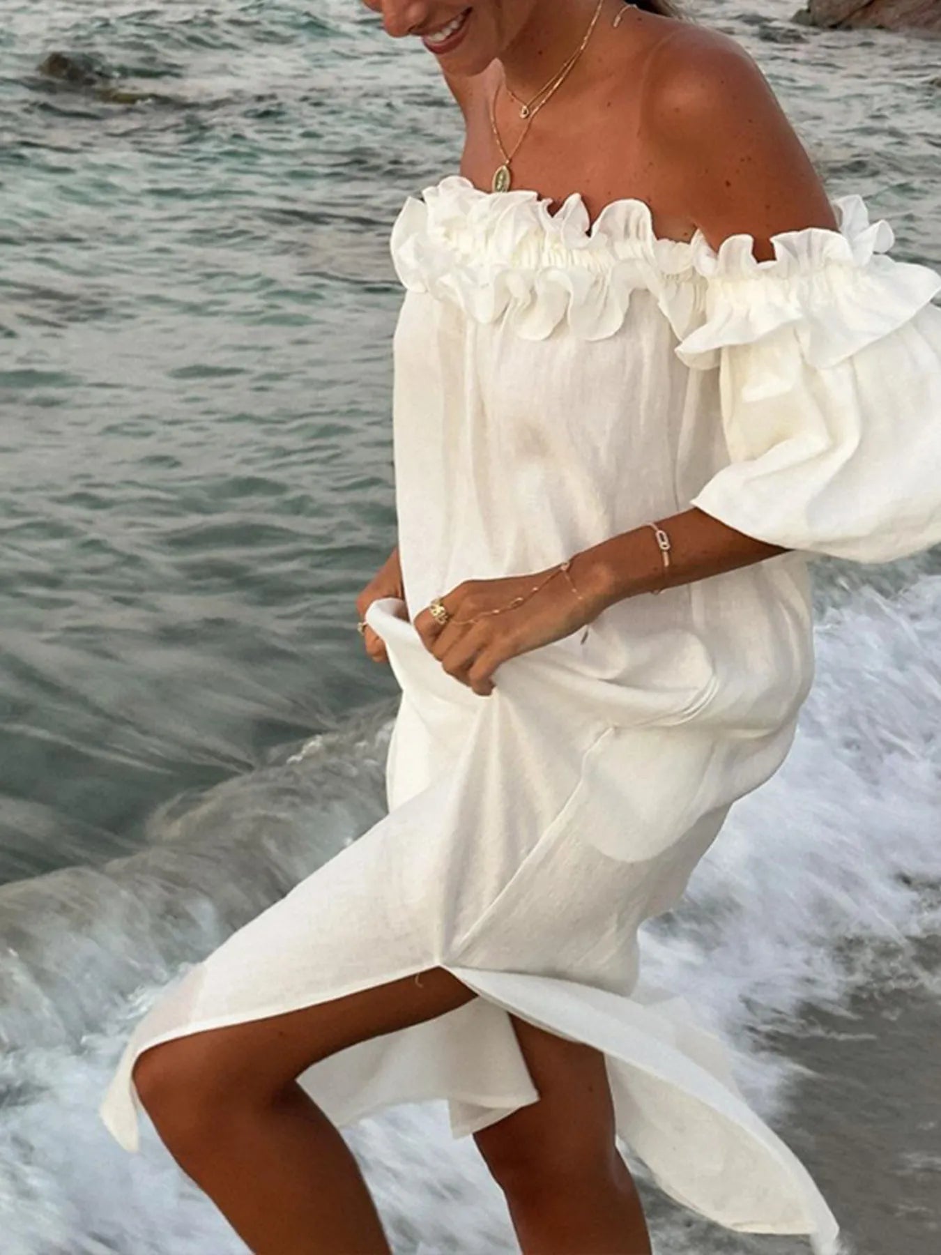 Side Slit Off-Shoulder Dress
