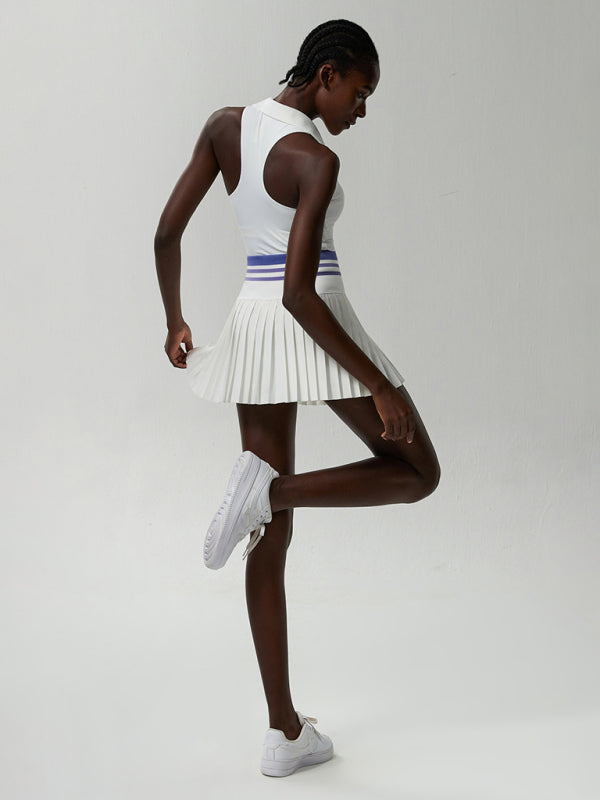 Sports Fitness Tennis Skirt Suit Women's Anti-Light Quick Drying V-Neck Yoga Suit Two-Piece Suit With Chest Pad