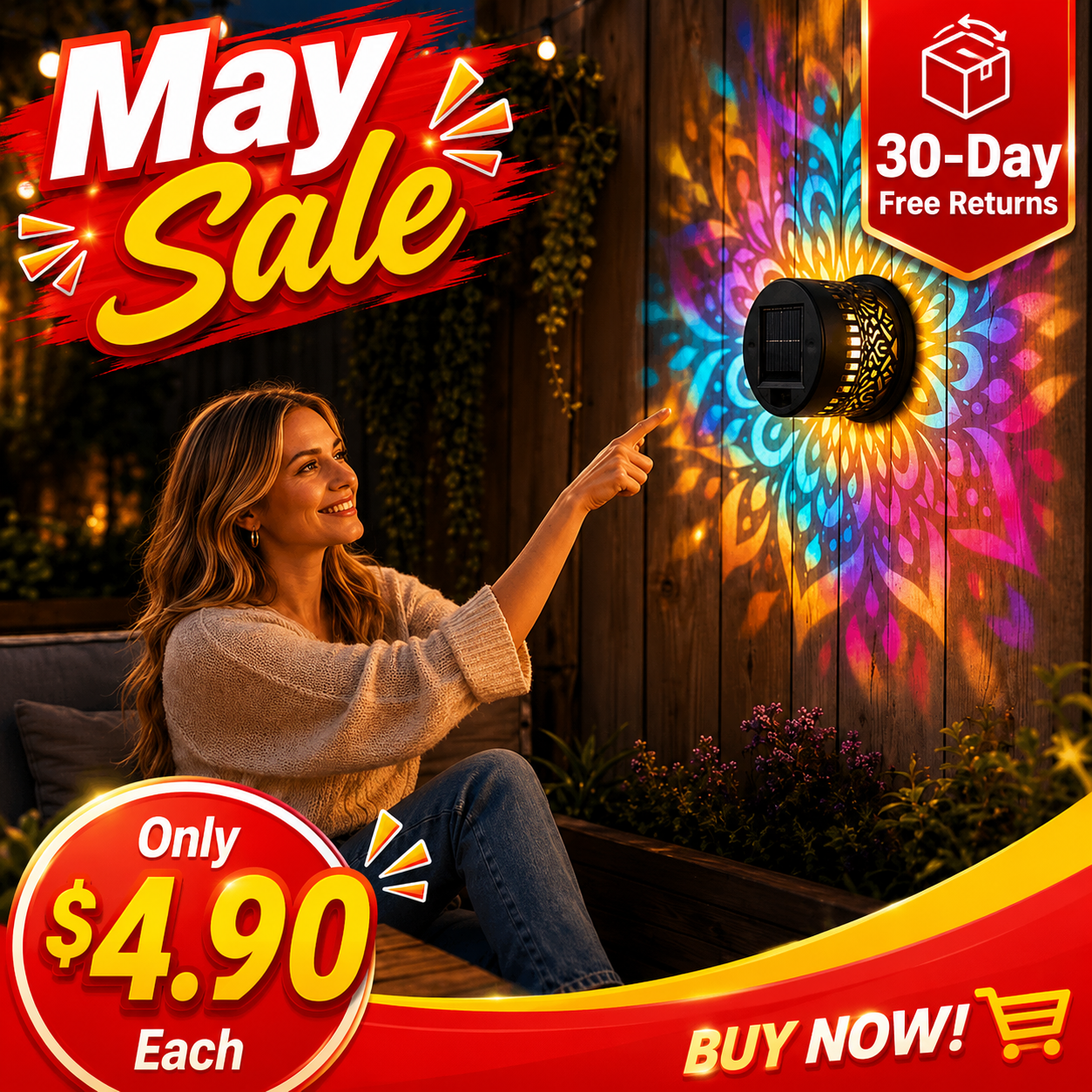 May Sale-Outdoor Garden Fence Projector Lamp Patio Ambient Decor